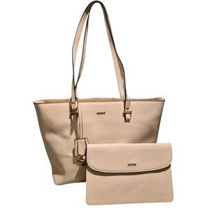 Lovevook Beige Tote Bag with Matching Wristlet Set